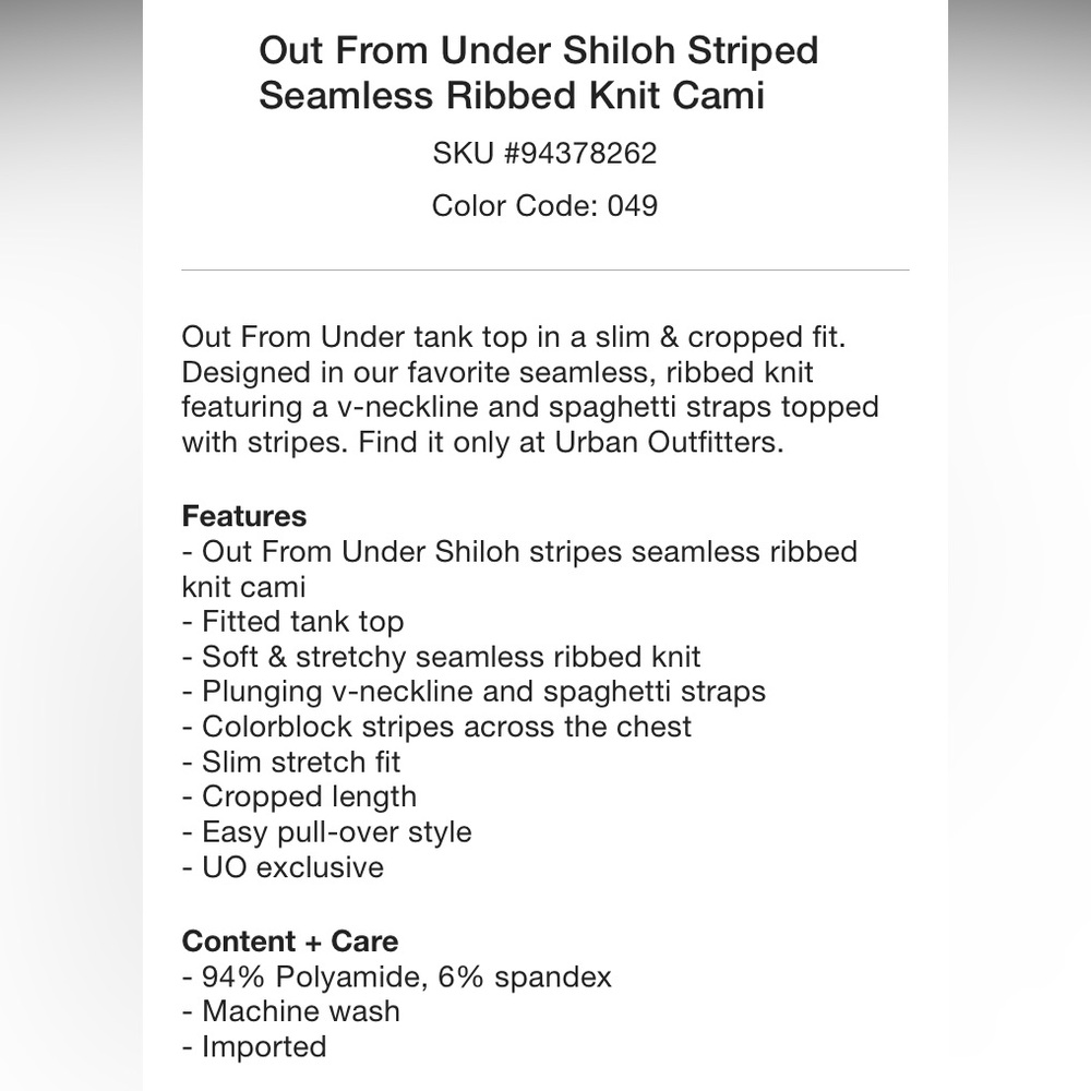 NWOT Out from Under Shiloh Striped Ribbed Knit Cami - Picture 4 of 4